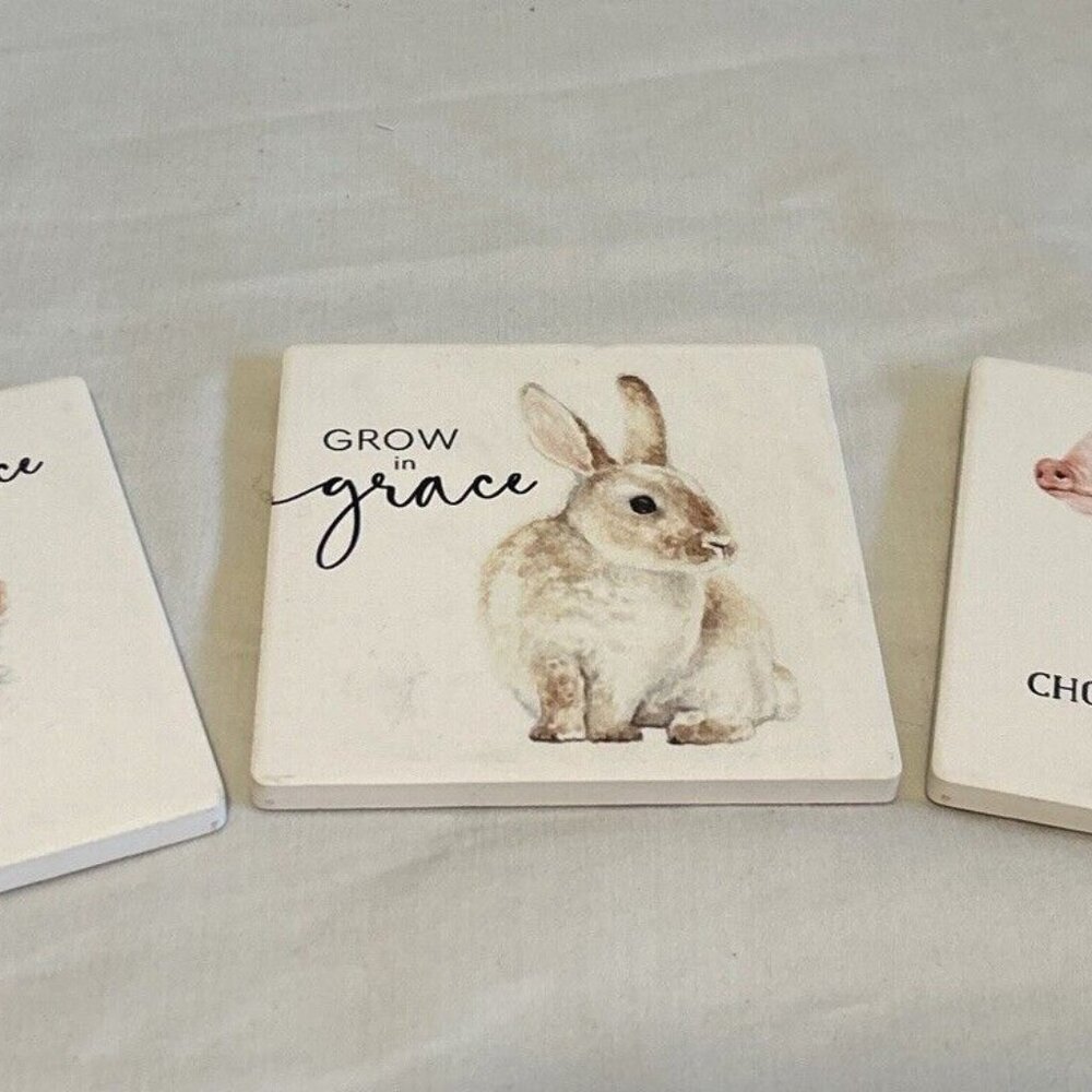 Set Of 3 Animal Themed Easter Ceramic Coasters